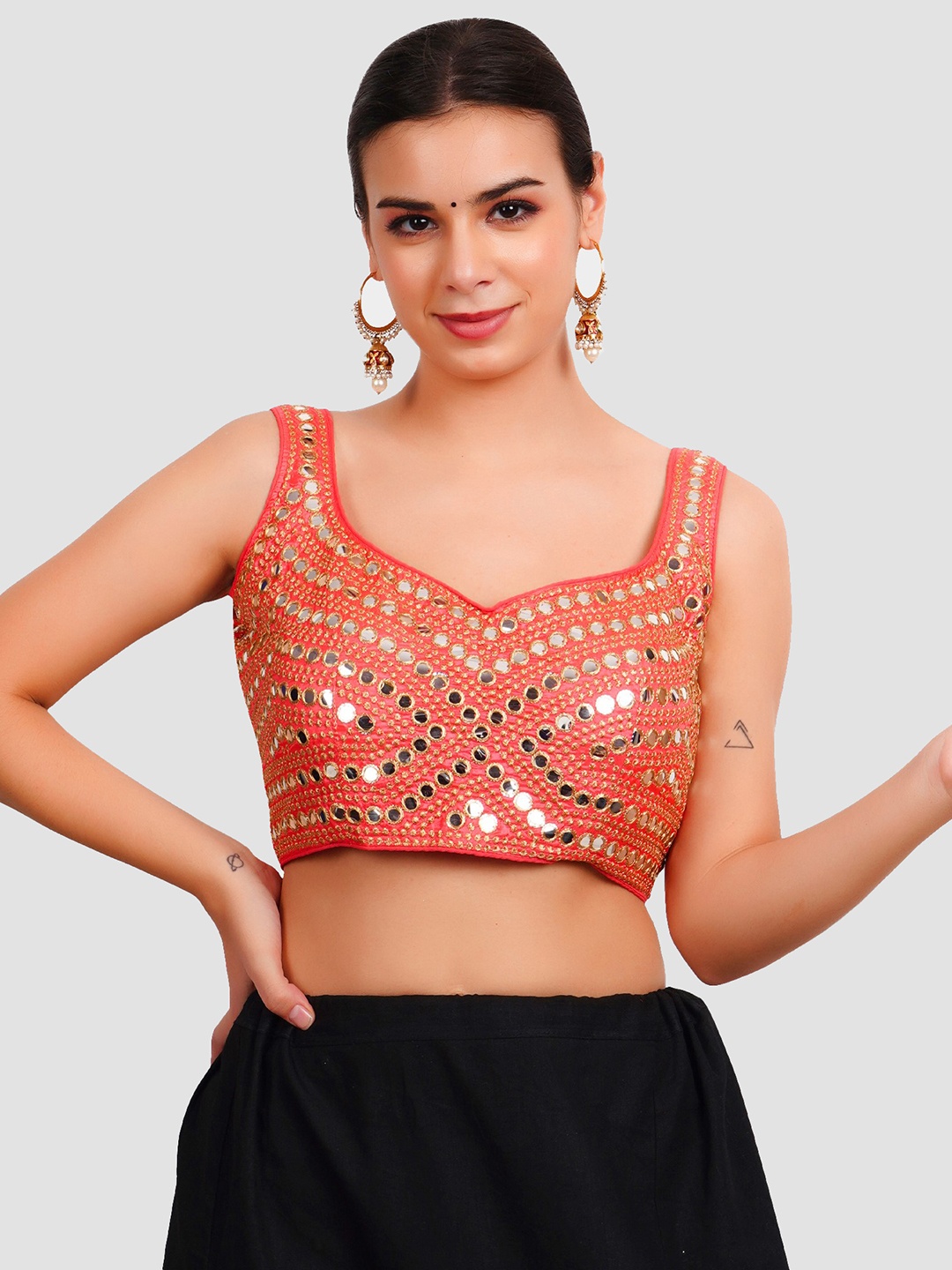 

Trendzmy Red Embroidered Silk Readymade Saree Blouse