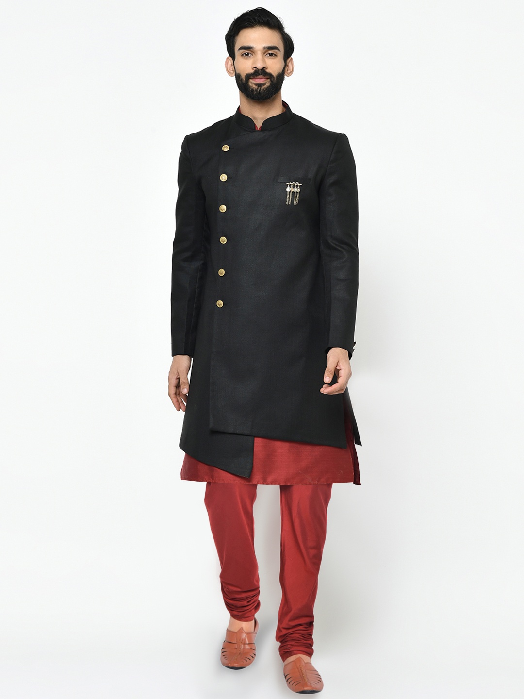 

KISAH Men Solid Kurta Indowestern Sherwani Set, Black