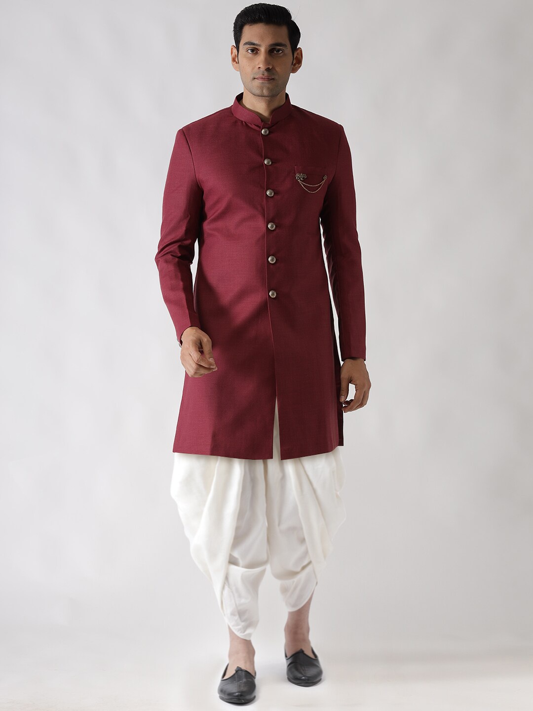 

KISAH Men Maroon Solid Cotton Indowestern Sherwani Set