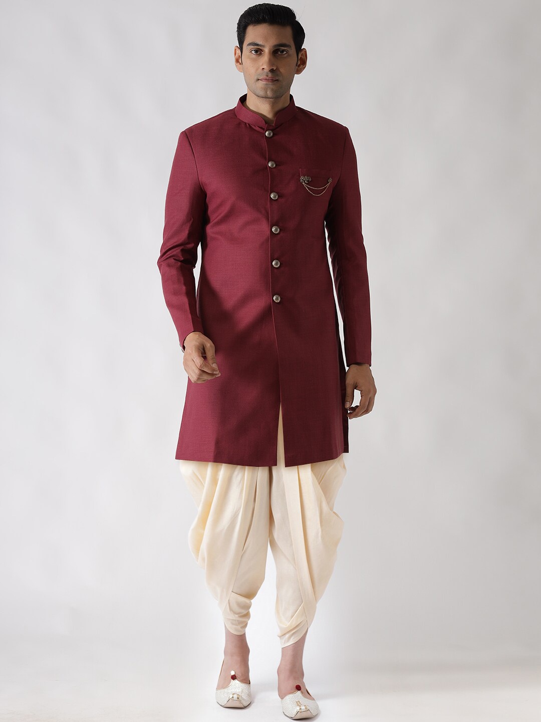 

KISAH Men Cotton Indowestern Sherwani with Churidar Set, Maroon