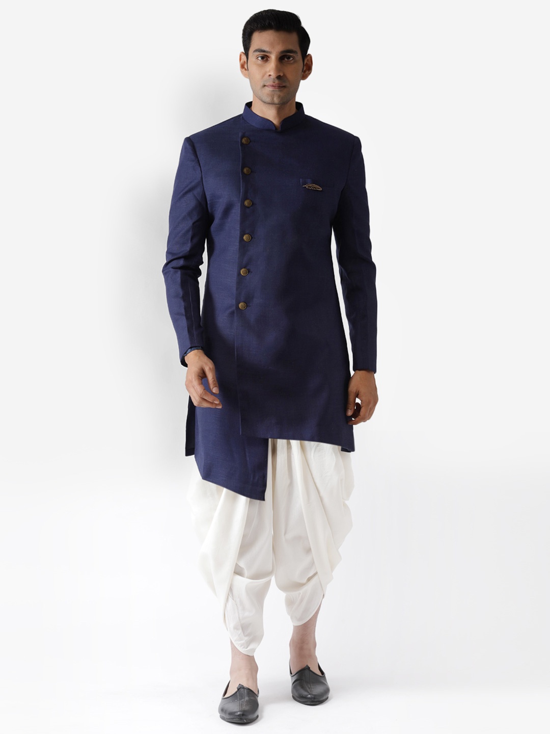 

KISAH Men Blue & White Solid Cotton Sherwani