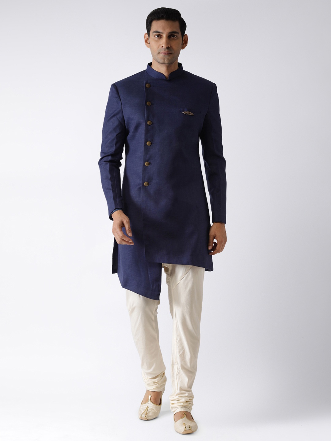 

KISAH Men Blue Solid Cotton Sherwani Set