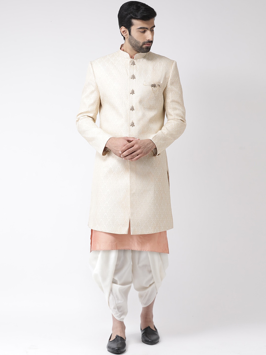 

KISAH Men Printed Indowestern Sherwani With Kurta & Dhoti, Cream