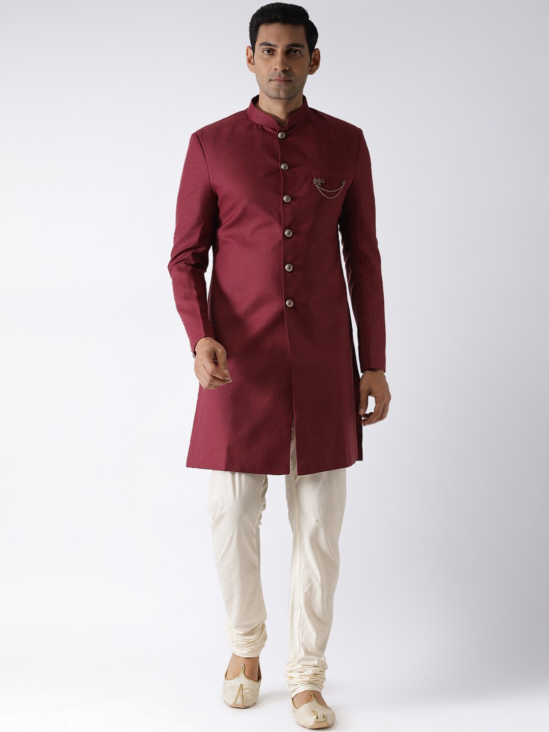 

KISAH Men Solid Cotton Indowestern Sherwani Set, Maroon