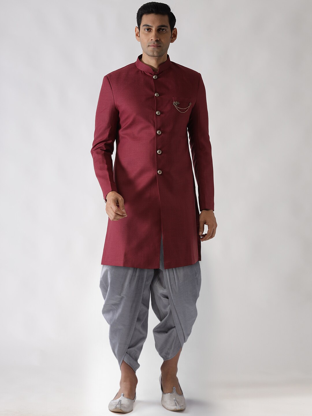 

KISAH Men Solid Cotton Indowestern Sherwani, Maroon