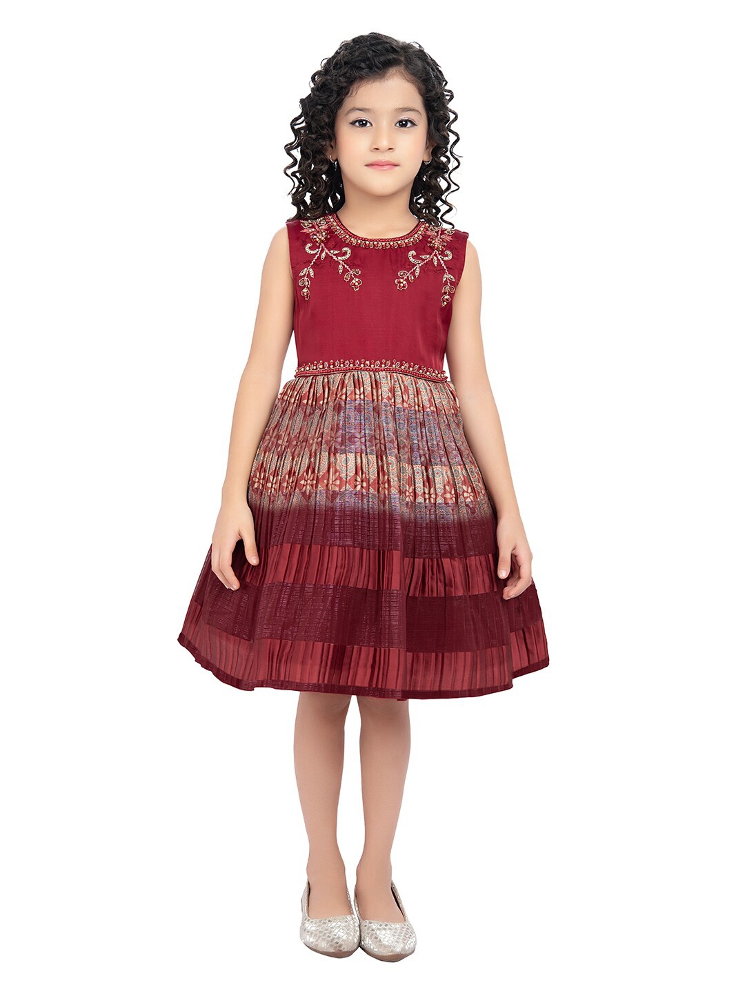 

BETTY Maroon & Beige Ethnic Motifs Printed Dress