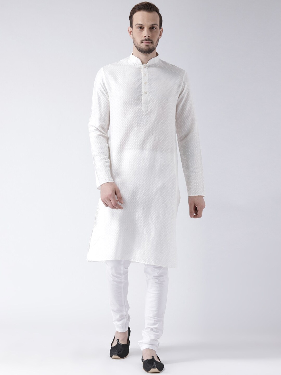 

KISAH Men White Paisley Woven Design Straight Kurta