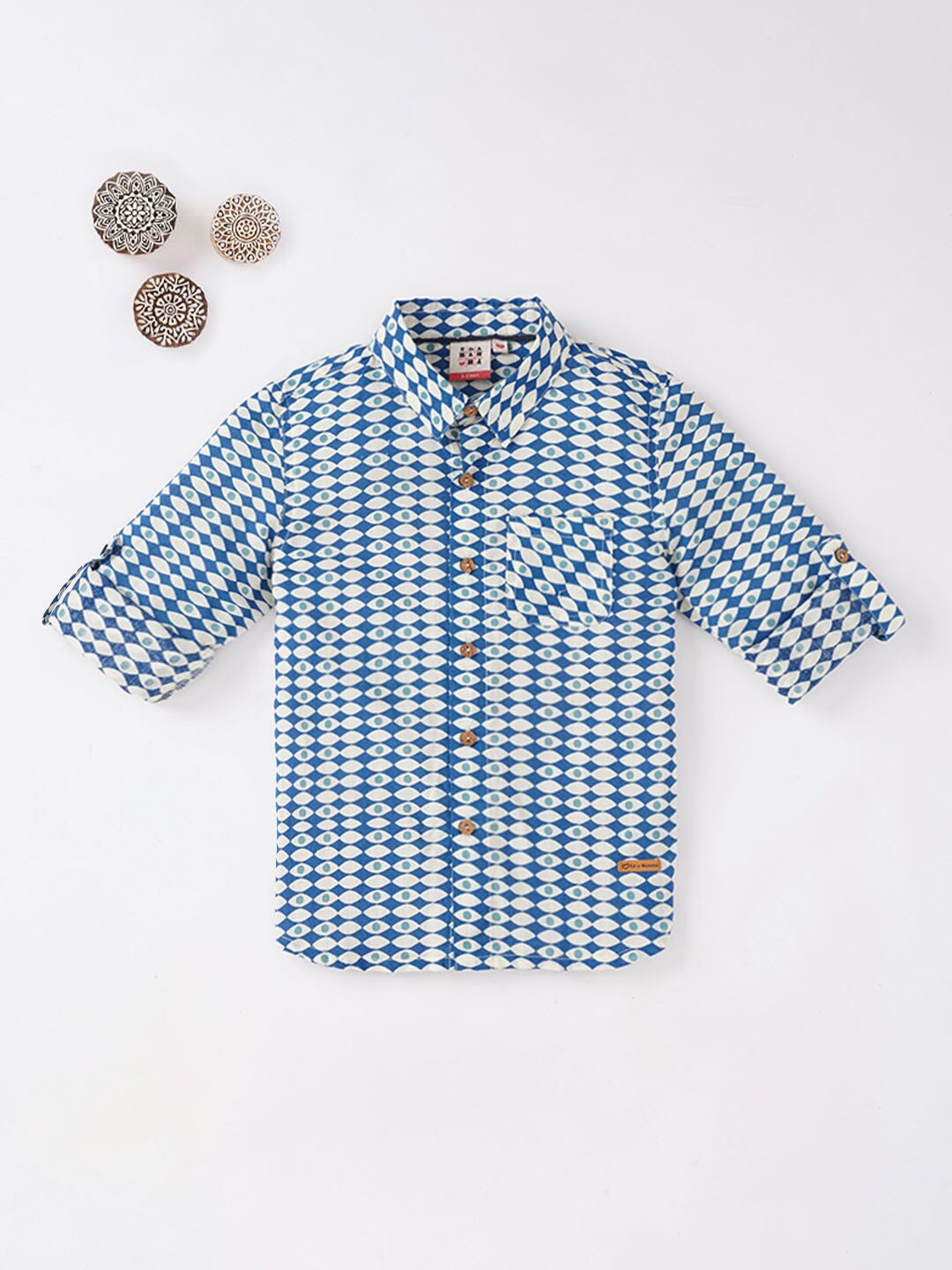 

Ed-a-Mamma Boys Blue & White Printed Casual Shirt
