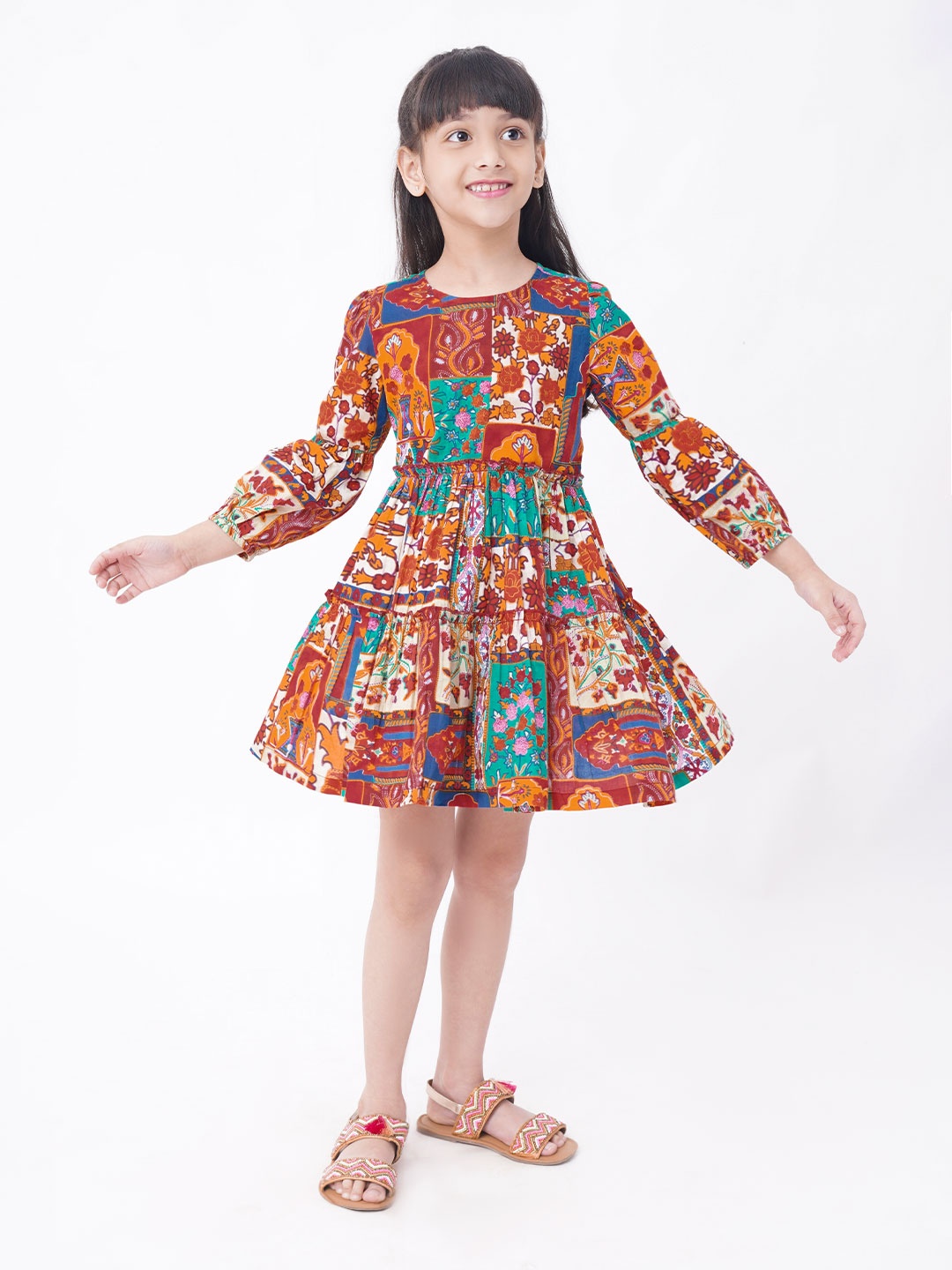 

Ed-a-Mamma Girl Brown Floral Pure Cotton Dress