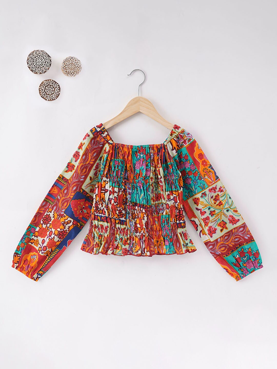 

Ed-a-Mamma Red & Yellow Floral Printed Pure Cotton Top