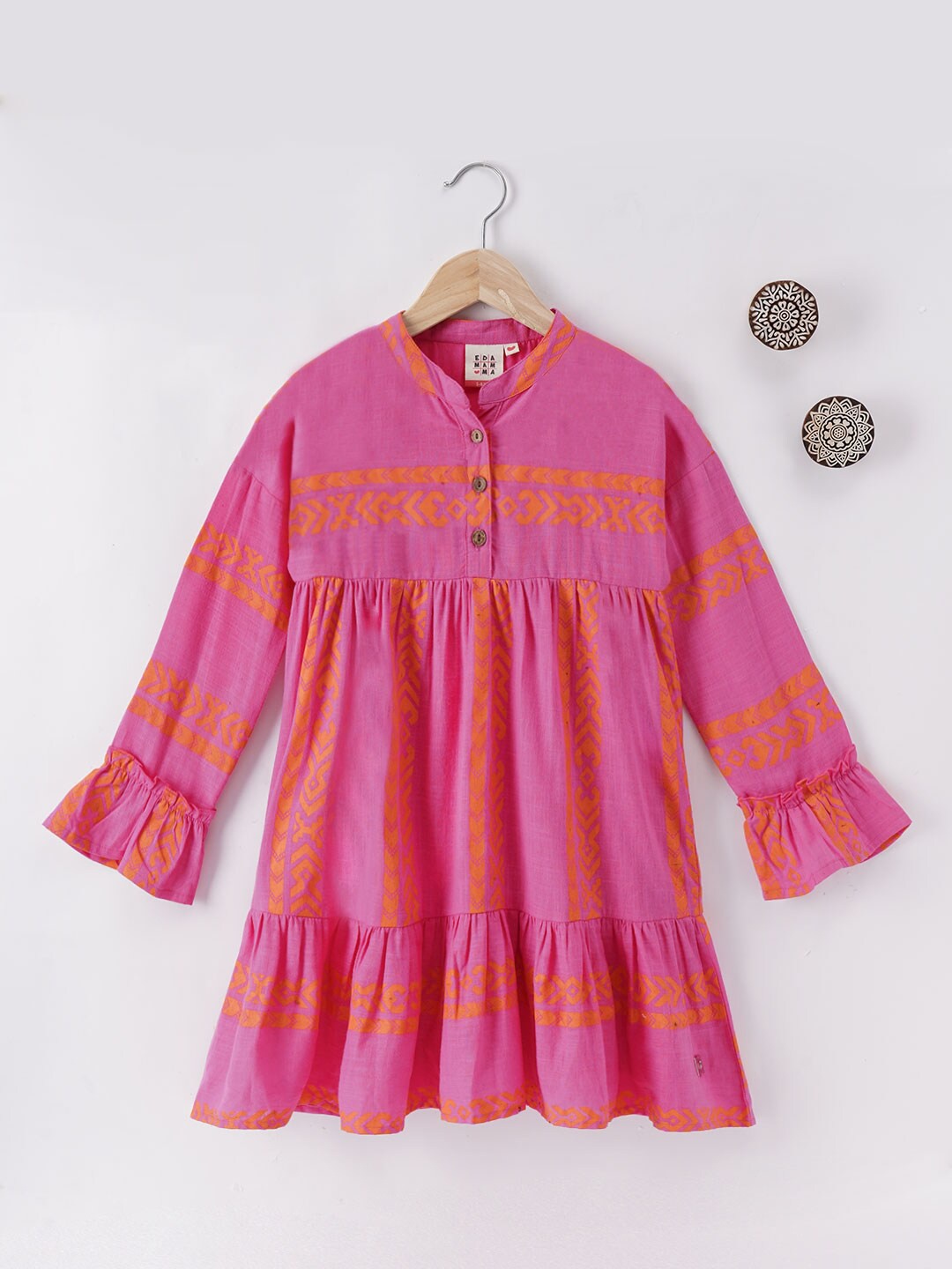 

Ed-a-Mamma Girls Pink & Orange Striped A-Line Dress