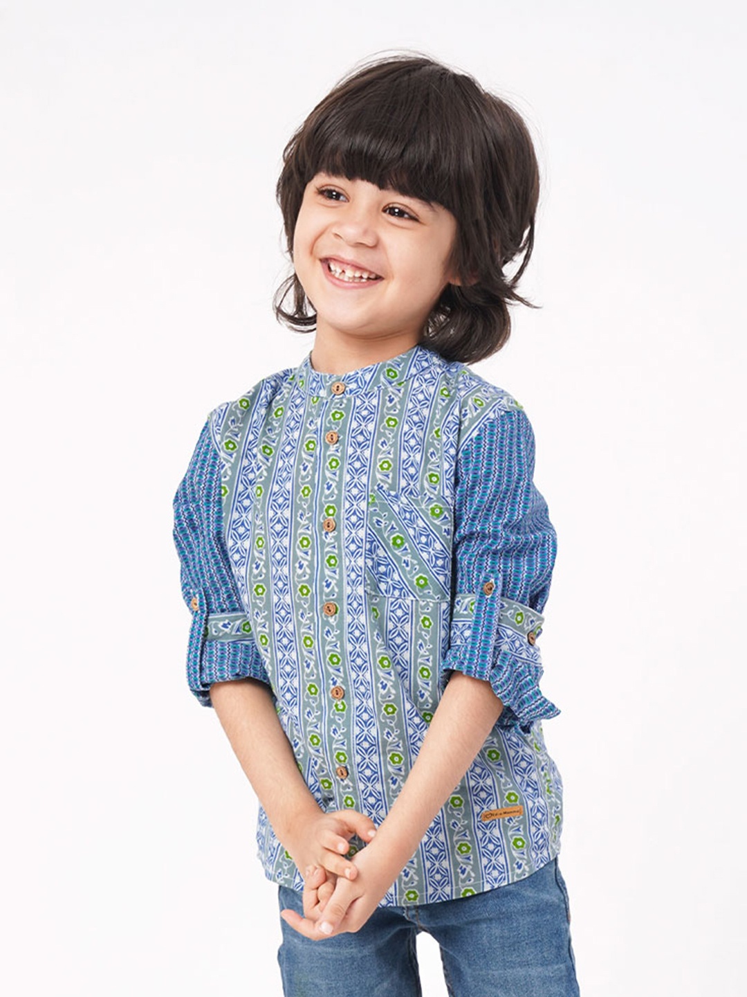 

Ed-a-Mamma Boys Blue Floral Printed Cotton Casual Shirt