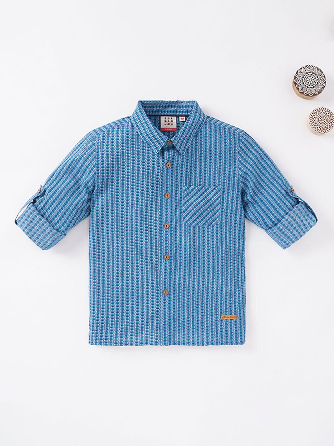 

Ed-a-Mamma Boys Blue Printed Casual Cotton Shirt
