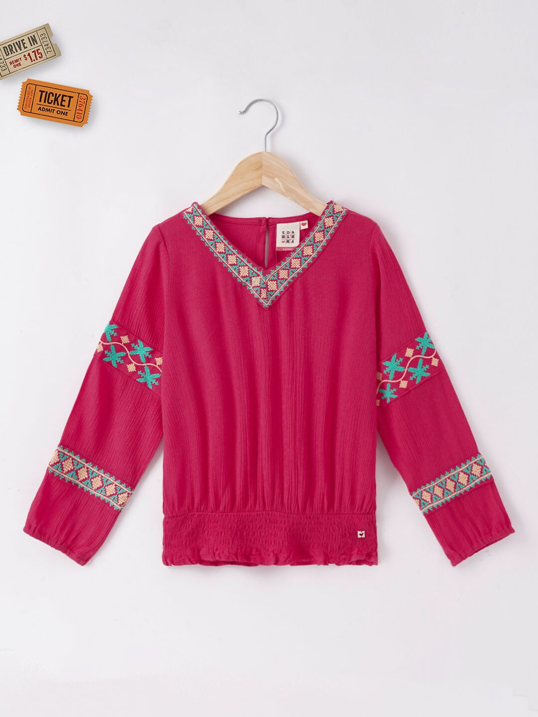 

Ed-a-Mamma Girls Red Embellished Blouson Top