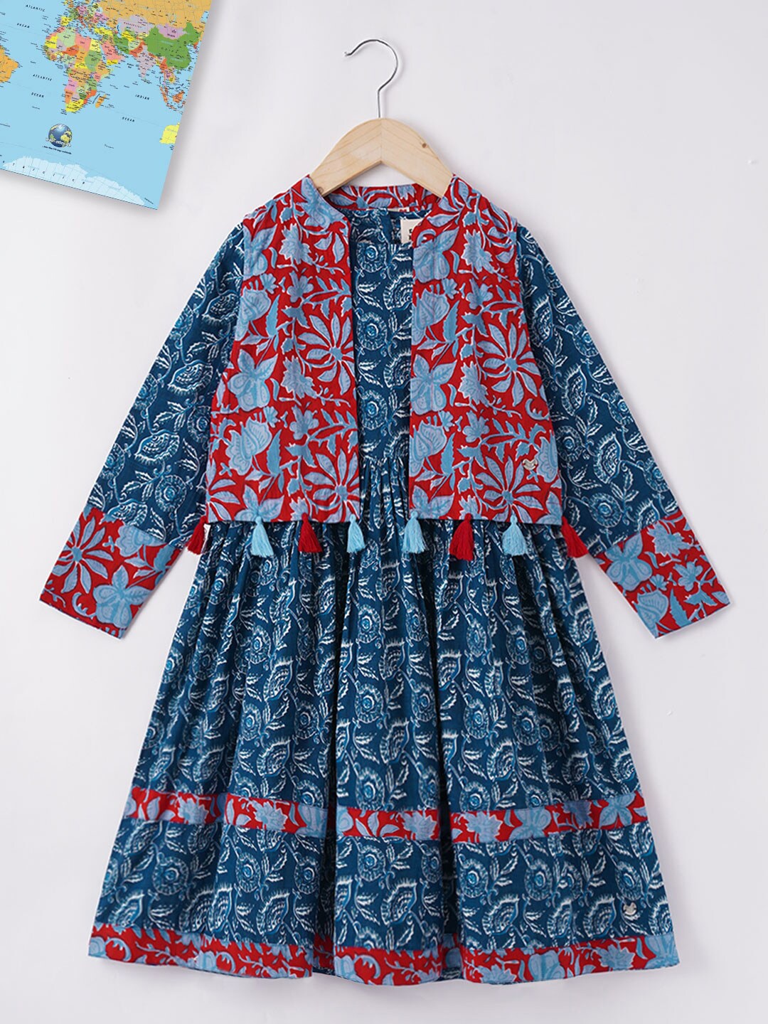 

Ed-a-Mamma Girls Blue & Red Floral Layered Dress