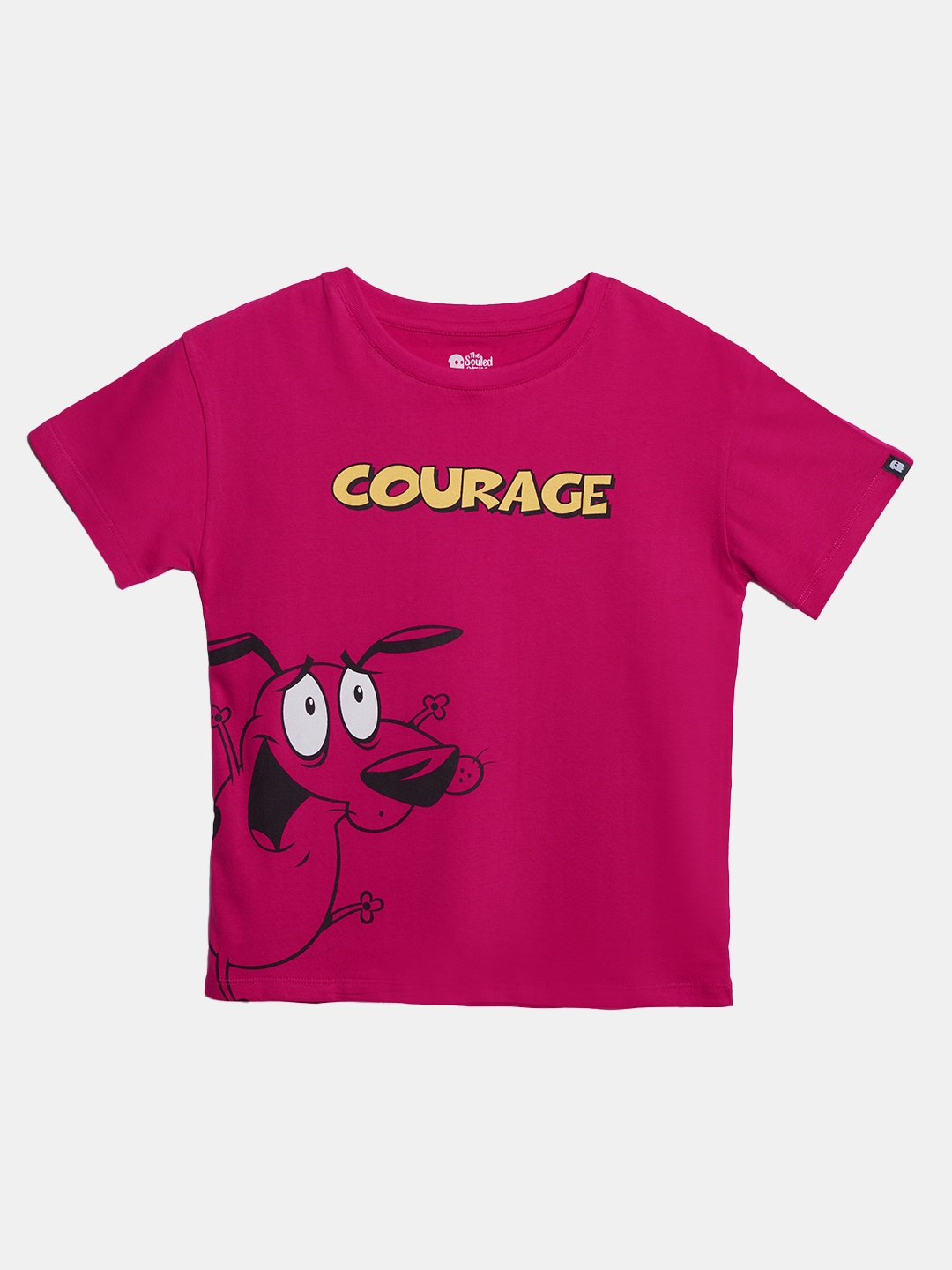 

The Souled Store Girls Fuchsia Pink Courage Happy Face Typography Print Oversized T-Shirt