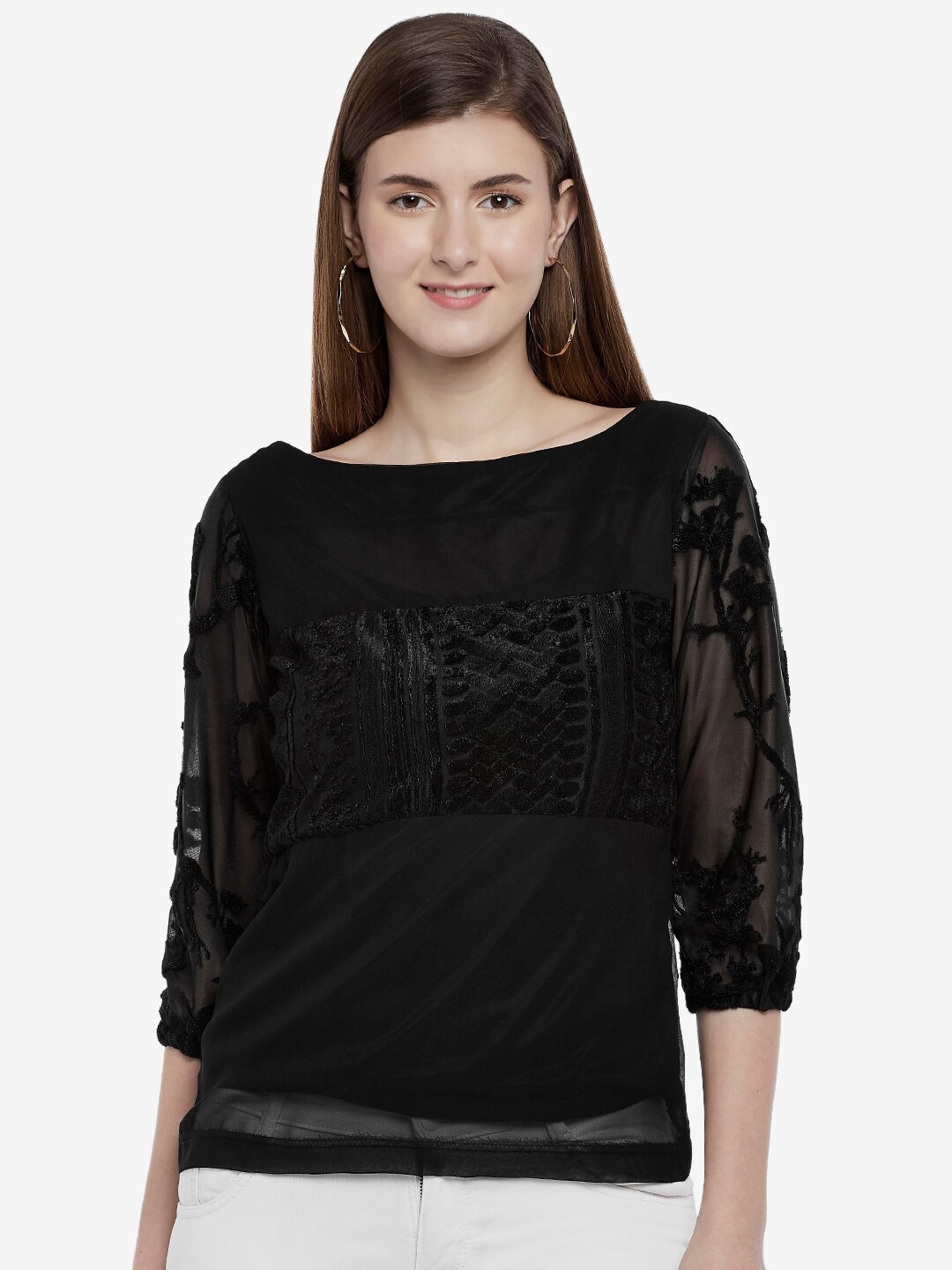 

Emmyrobe Black Self Designed Georgette Top