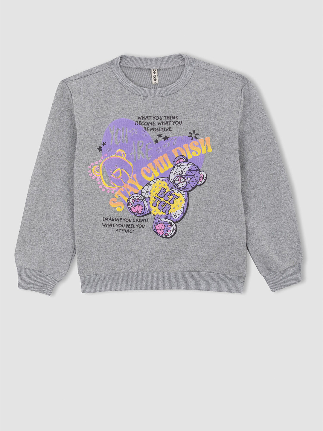 

DeFacto Girls Grey Melange Printed Sweatshirt