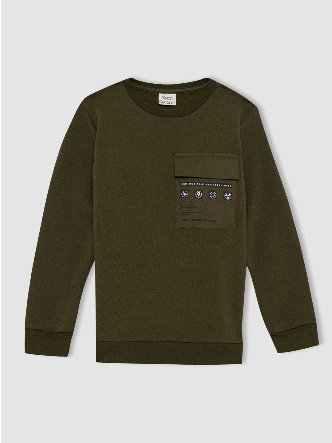 

DeFacto Boys Olive Green Printed Pullover Sweatshirt