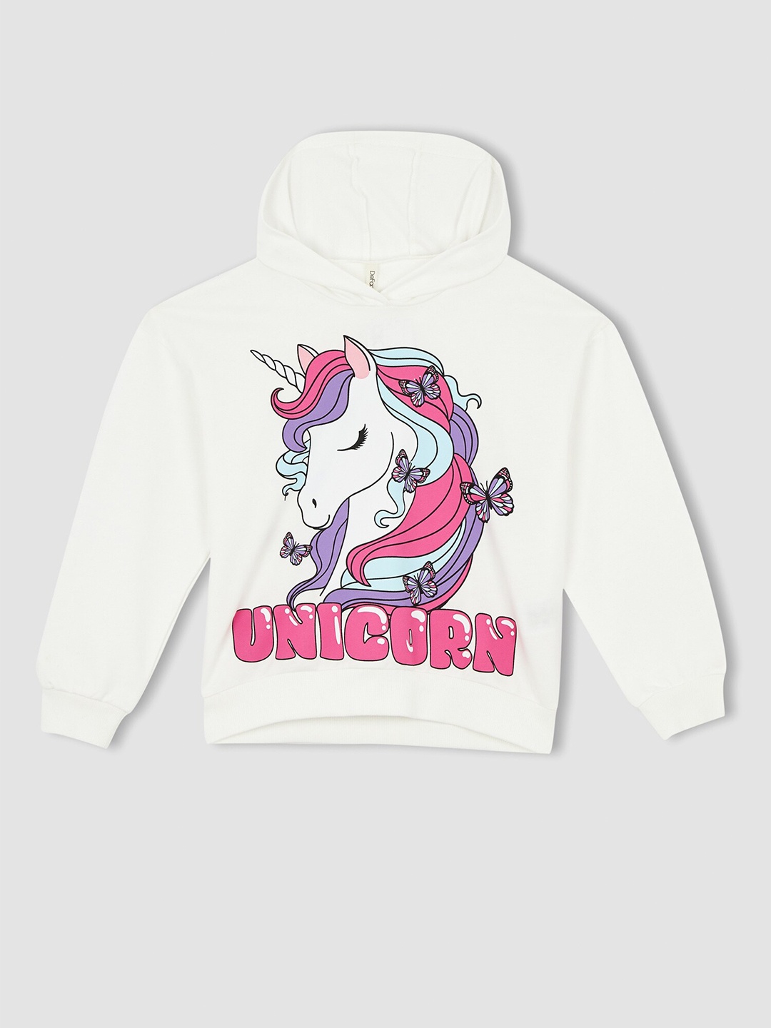 

DeFacto Girls White Printed Hooded Sweatshirt