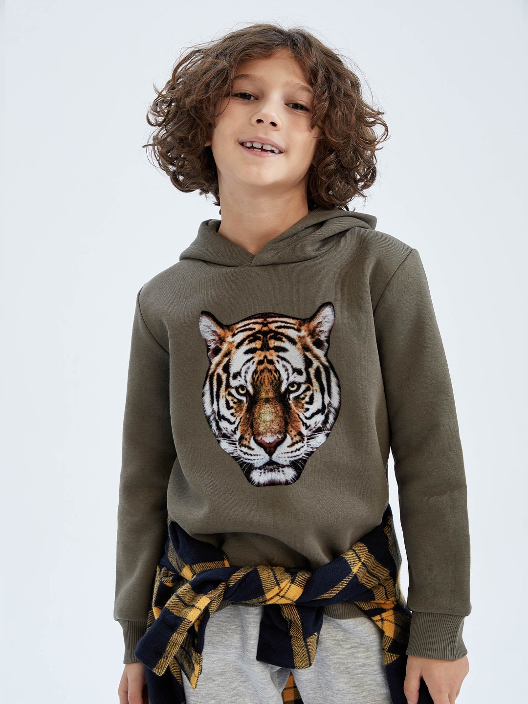 

DeFacto Boys Khaki Printed Hooded Pullover Sweatshirt