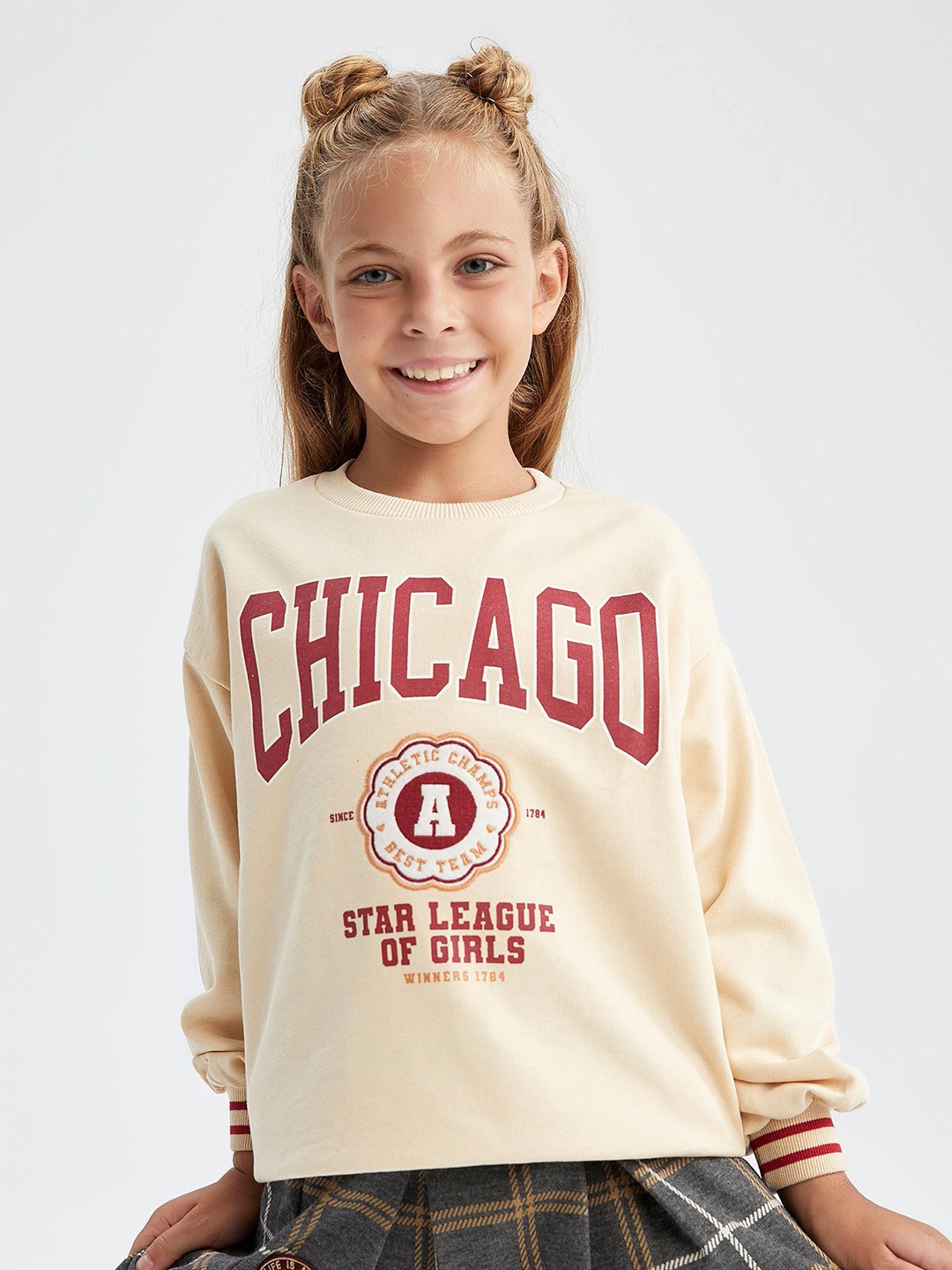 

DeFacto Girls Beige Printed Cotton Sweatshirt