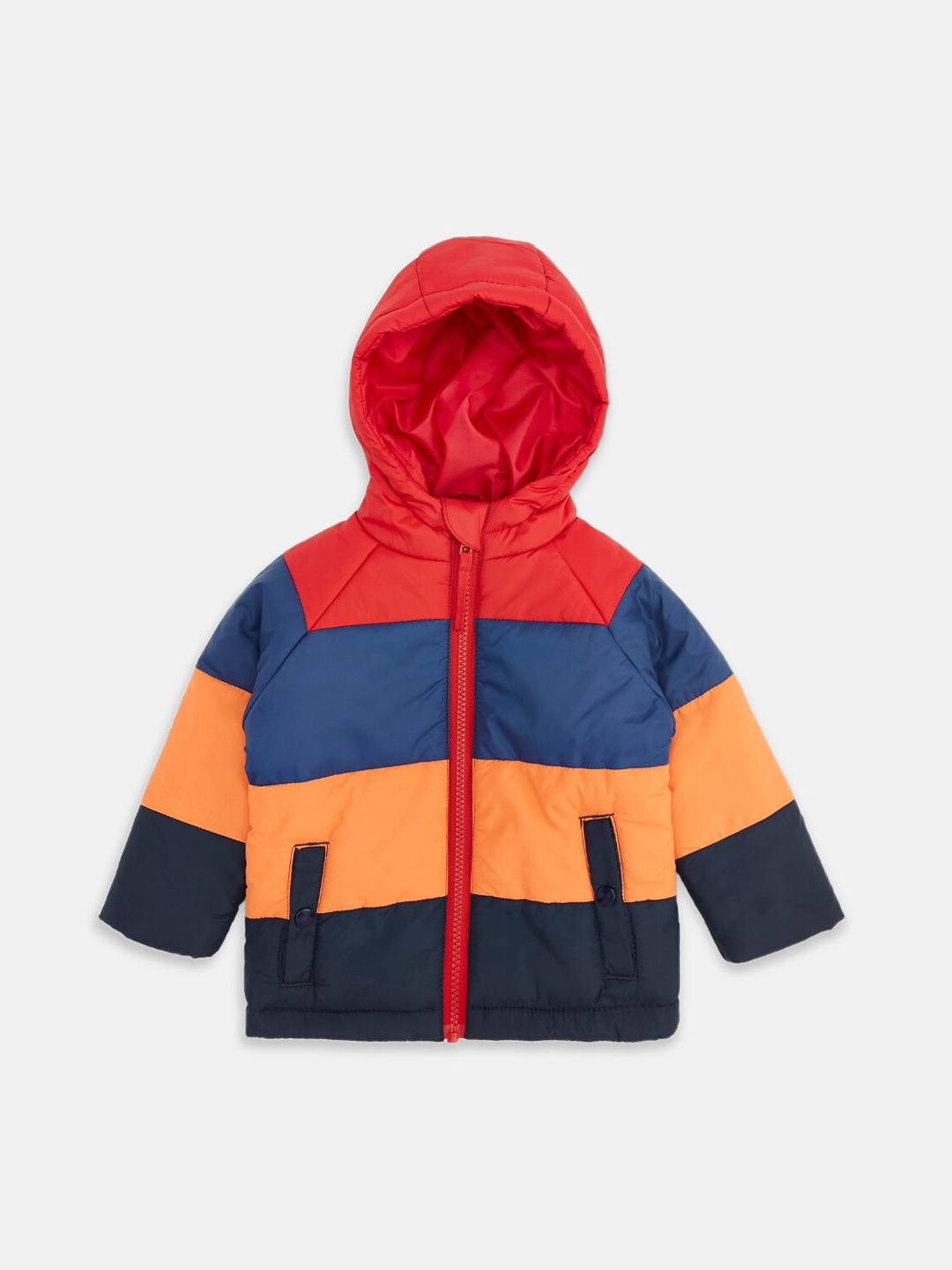 

Pantaloons Baby Boys Navy Blue Red Colourblocked Padded Jacket