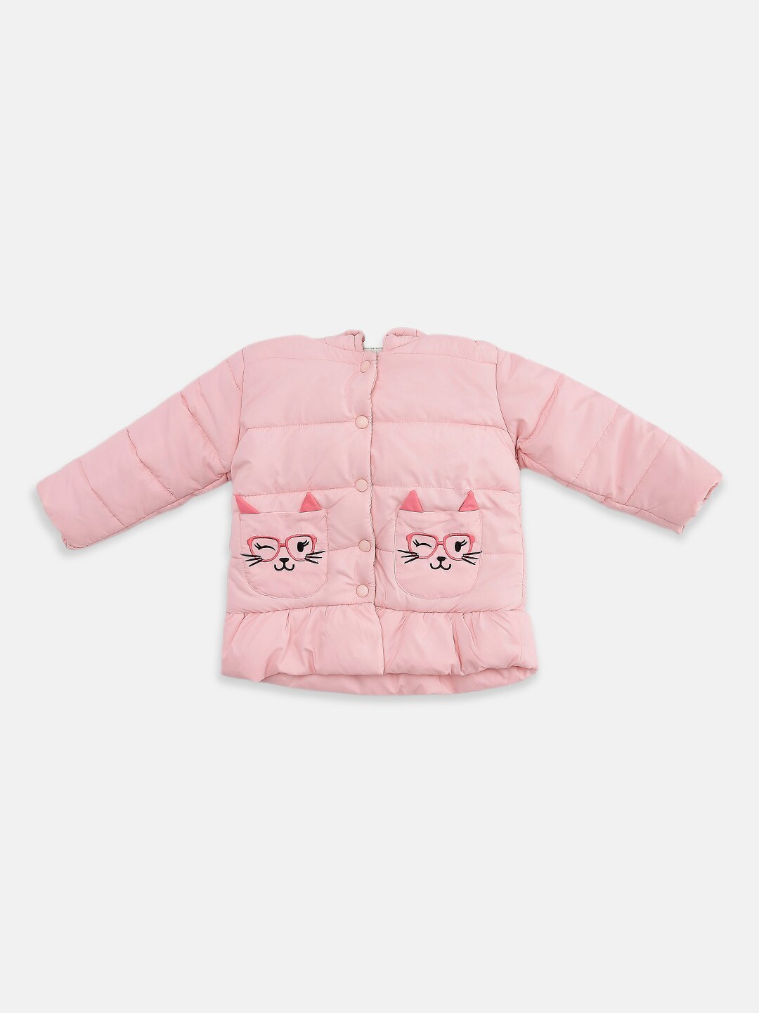 

Pantaloons Baby Girls Pink Black Crop Puffer Jacket with Embroidered