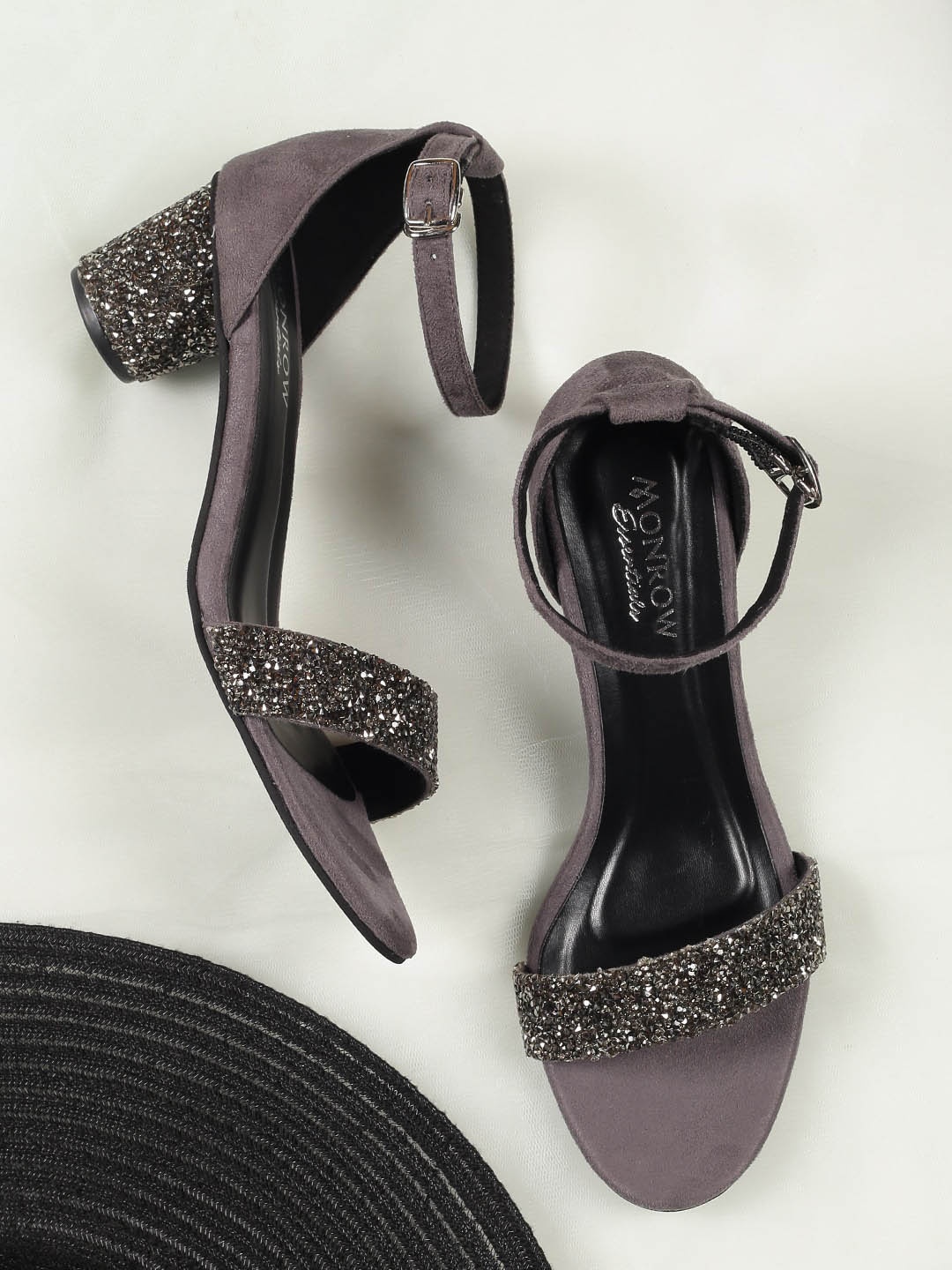 

Monrow Grey Embellished Party Block Sandal Heels