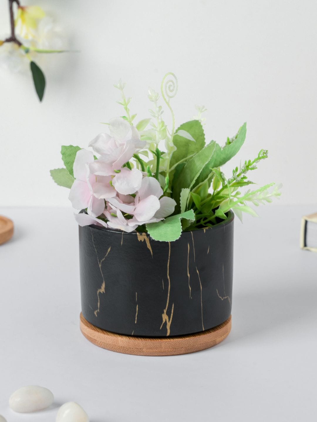 

Nestasia Black & Gold Toned Printed Ceramic Planter With Coaster
