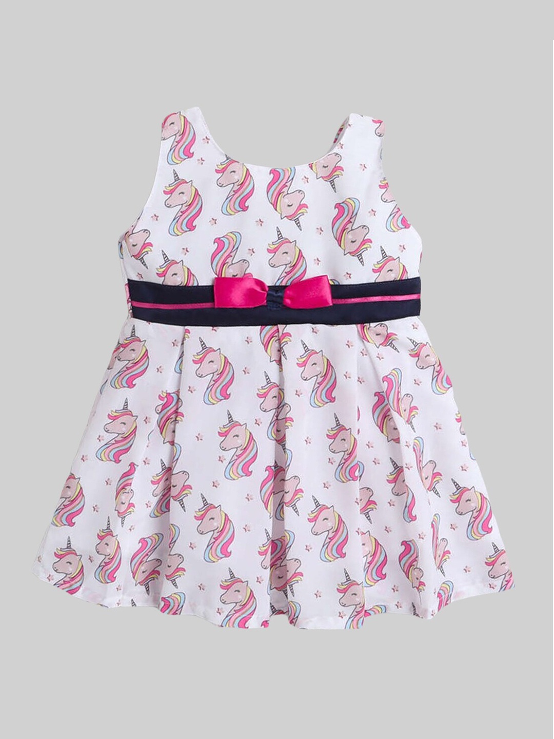 

The Magic Wand Girls White & Pink Conversational Printed Cotton A-Line Dress