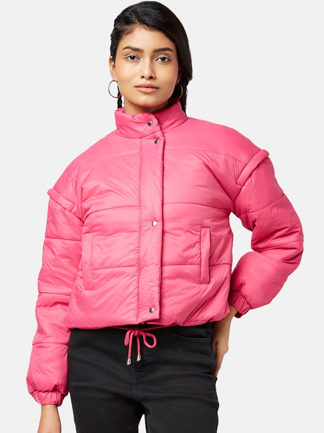 

People Women Pink Crop Padded Jacket