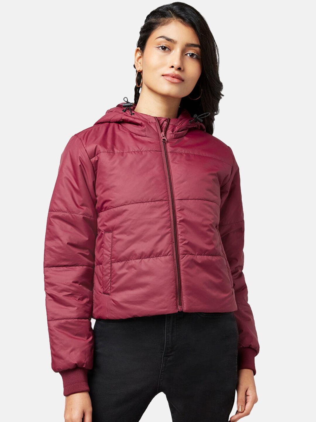 

People Women Maroon Crop Padded Jacket