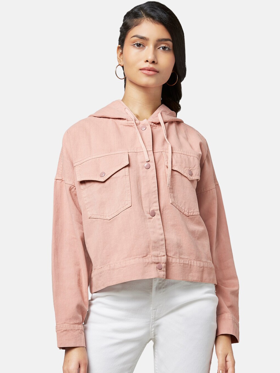 

People Women Pink Crop Denim Jacket