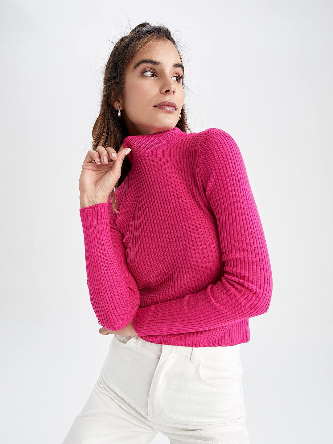 

DeFacto Women Pink Ribbed Pullover