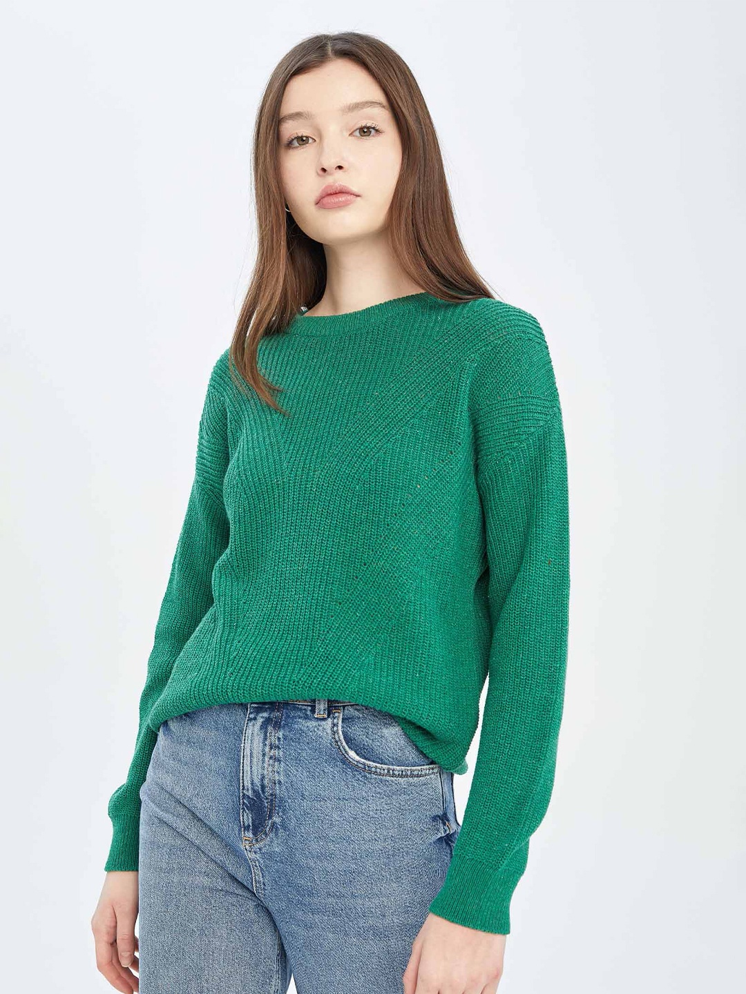 

DeFacto Women Green Ribbed Pullover