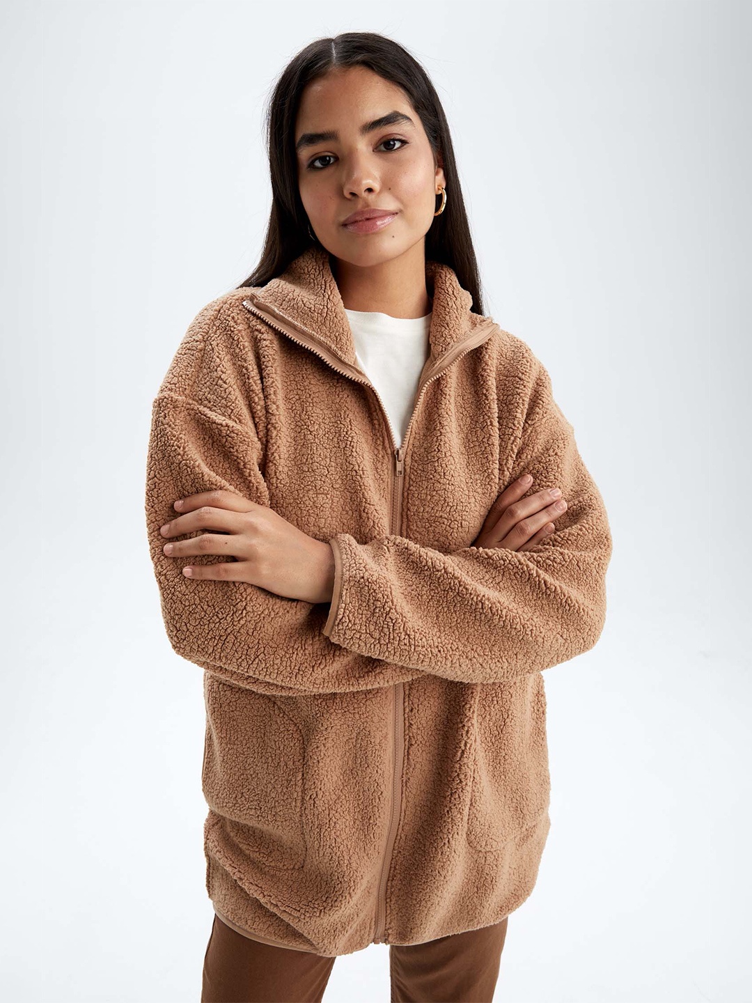 

DeFacto Women Beige Self Design Pullover Sweater