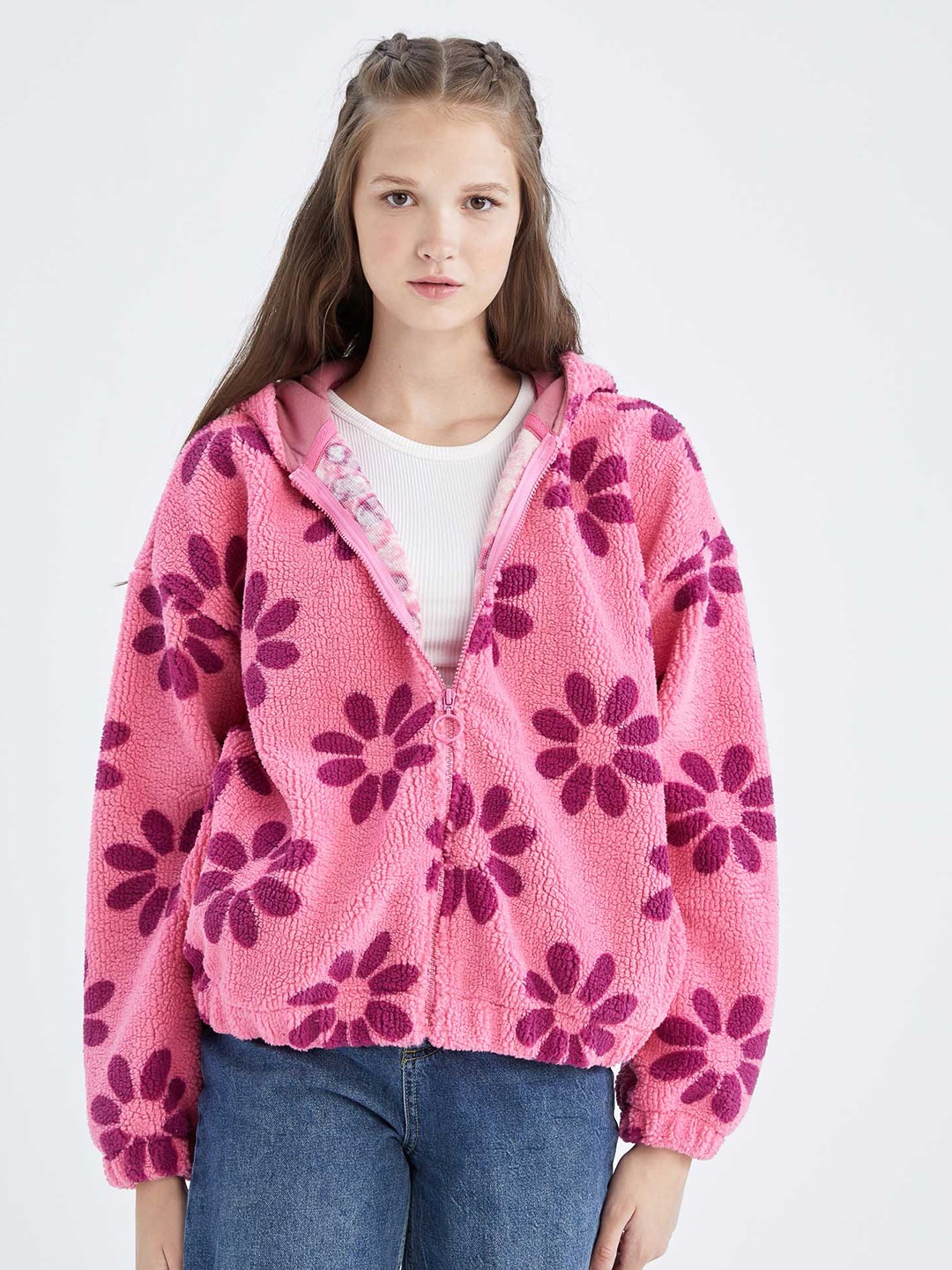 

DeFacto Women Rose & Purple Floral Printed Cardigan