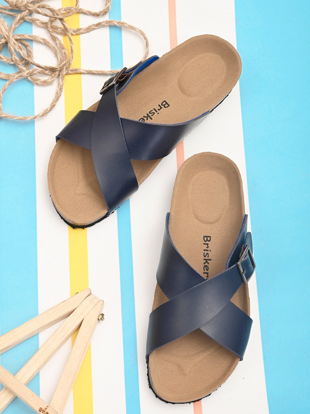 

BRISKERS Women Navy Blue Open Toe Flats