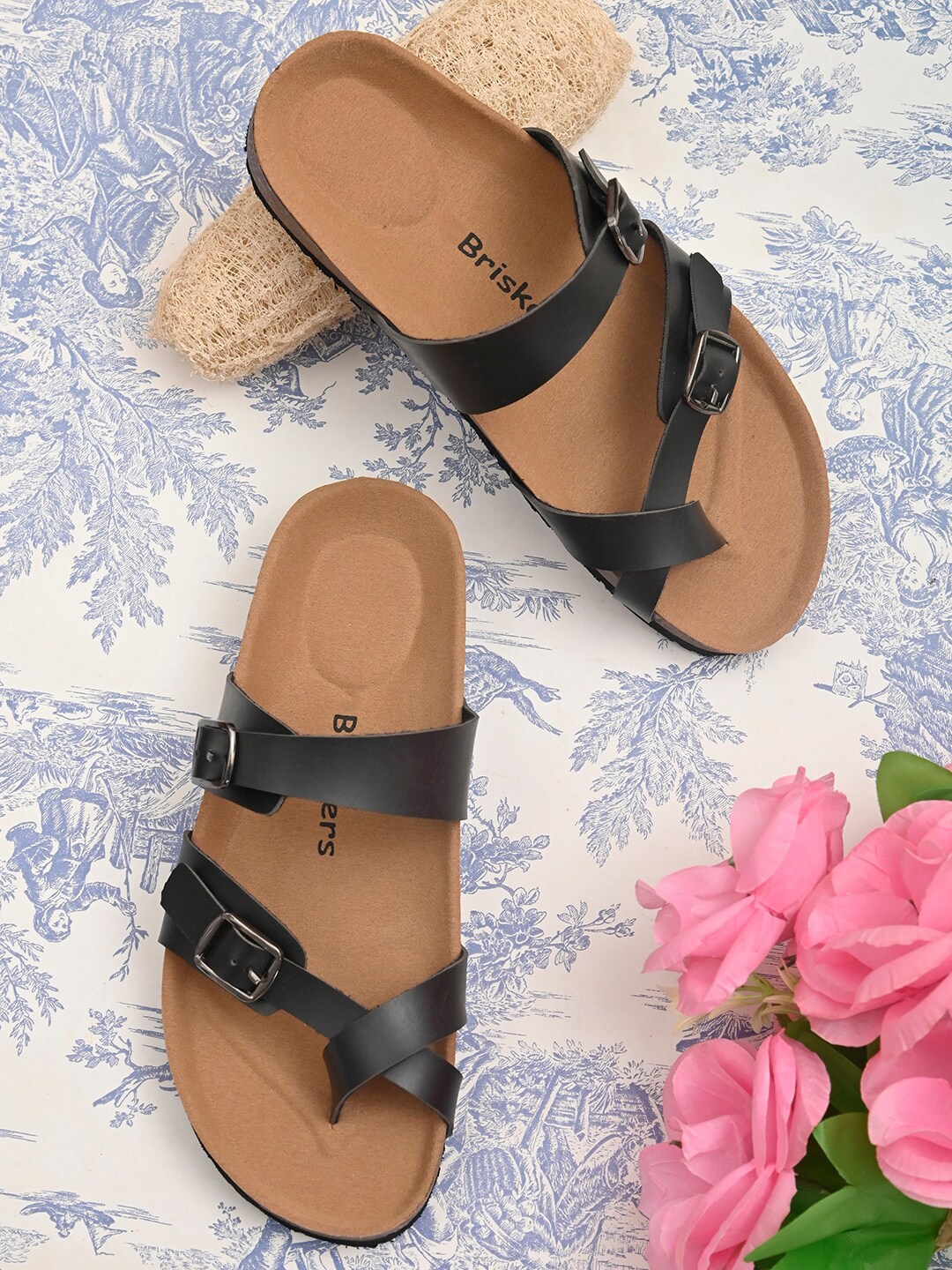 

BRISKERS Women Black & Brown Comfort Sandals