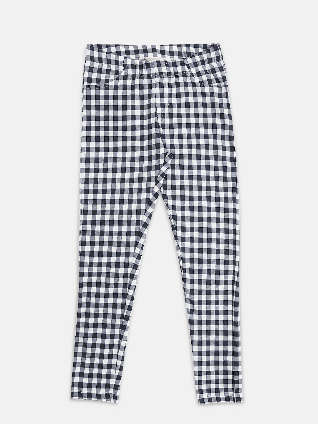 

Pantaloons Junior Girls Navy Blue & White Checked Jeggings