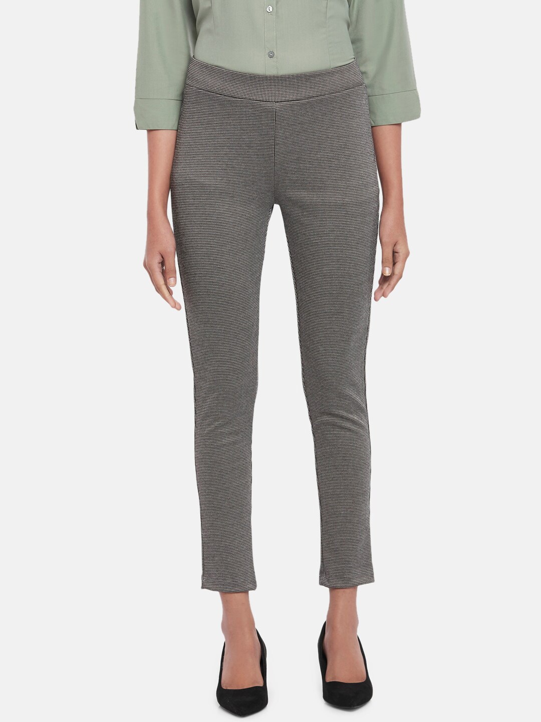 

Annabelle by Pantaloons Women Grey Skinny Fit Printed Treggings