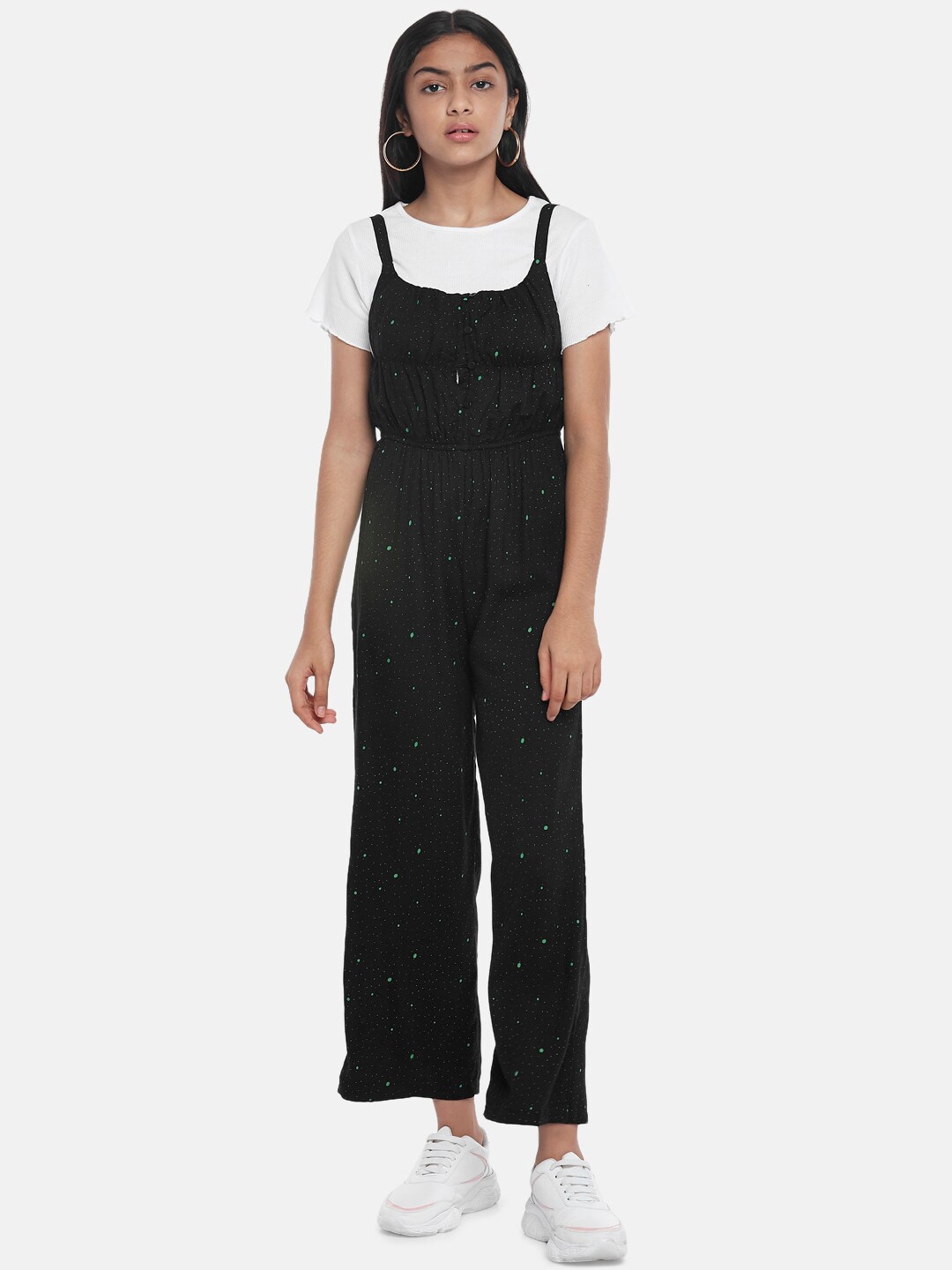 

Coolsters by Pantaloons Girls Black & Green Printed Basic Jumpsuit