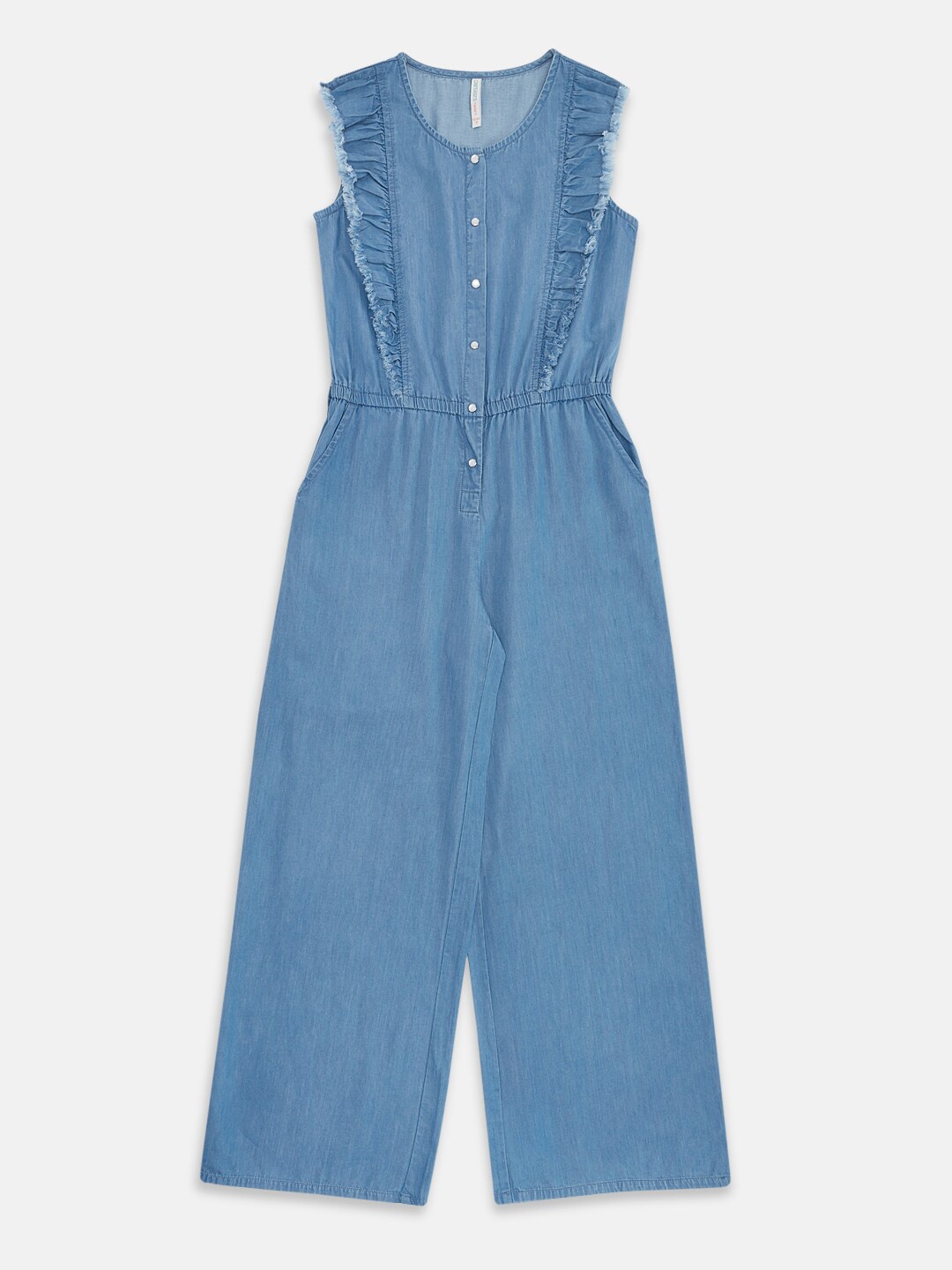 

Pantaloons Junior Girls Blue Basic Cotton Jumpsuit with Ruffles