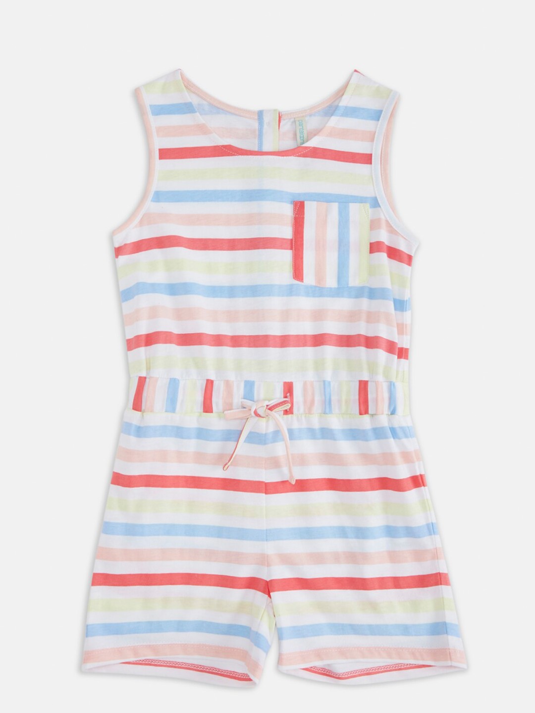 

Pantaloons Junior Girls White & Pink Striped Cotton Playsuit