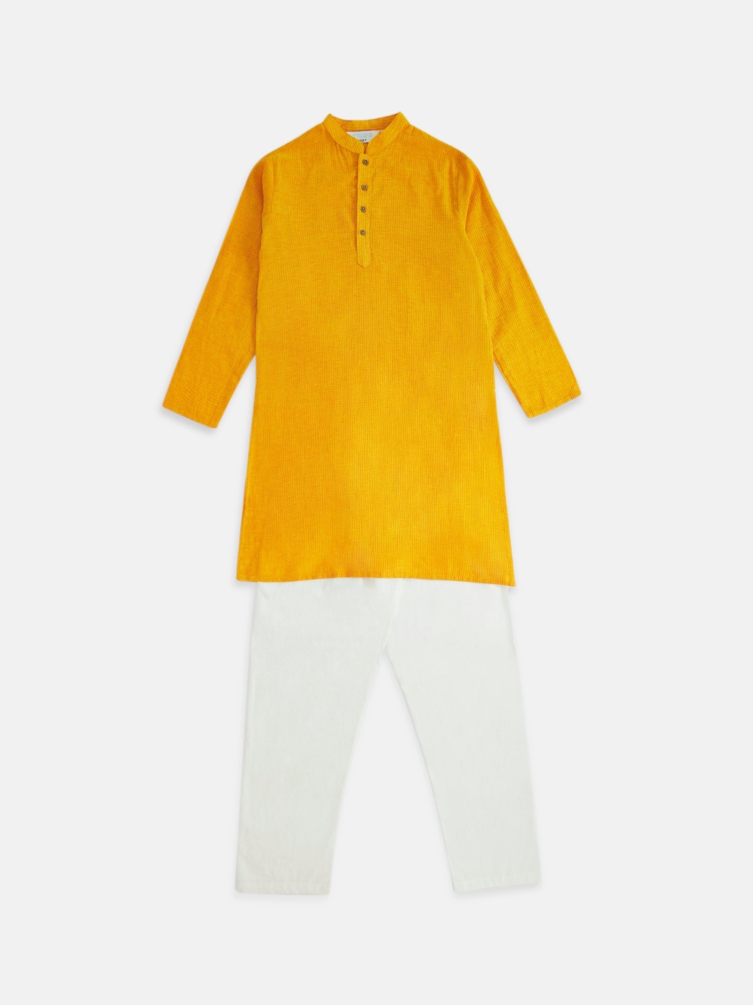 

indus route by Pantaloons Boys Mustard Yellow Pure Cotton Kurta with Pyjamas