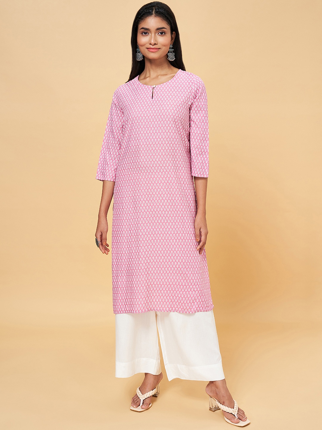 

RANGMANCH BY PANTALOONS Women Pink Ethnic Motifs Printed Kurta with Palazzos