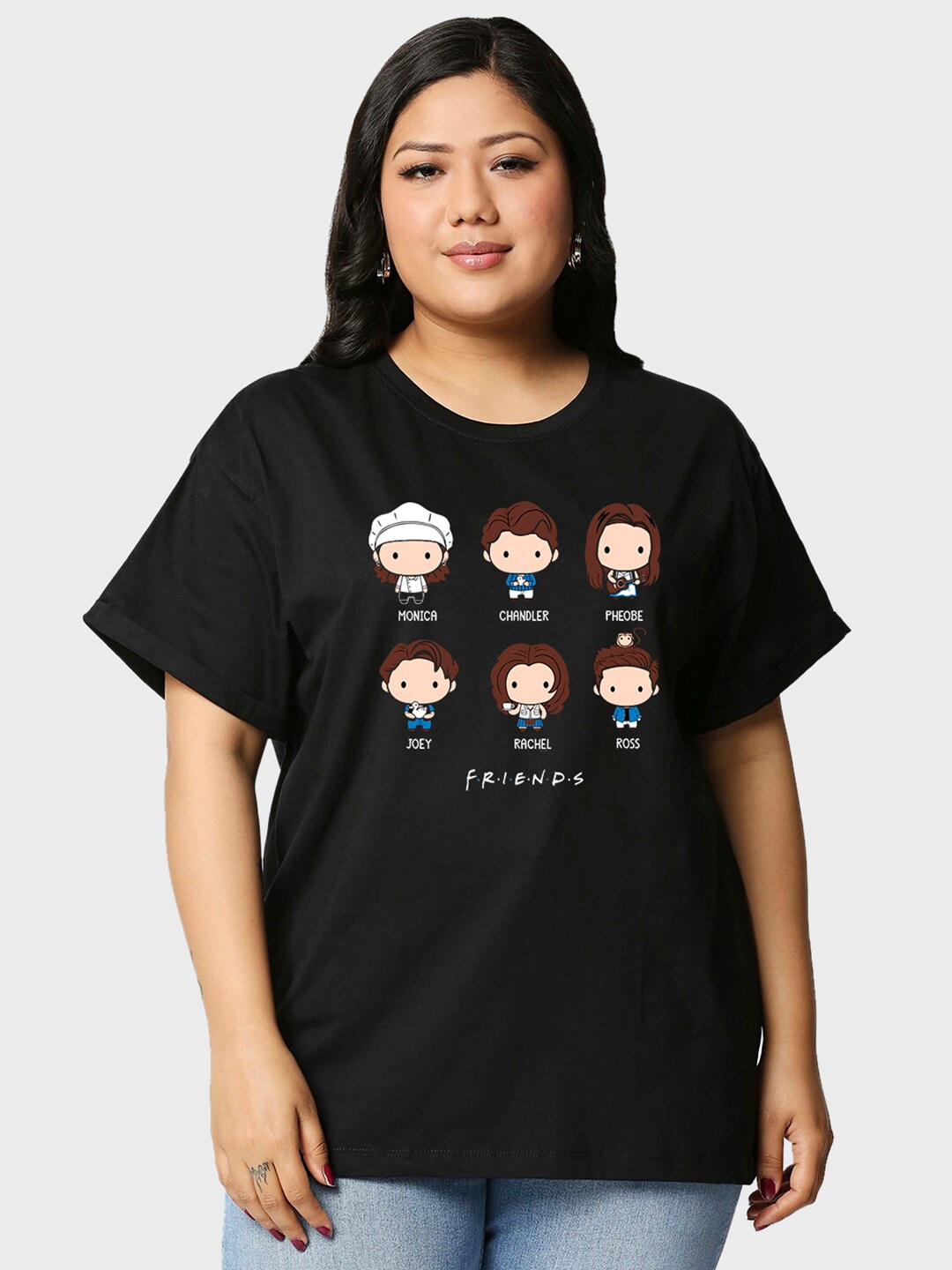 

Bewakoof Plus Women Black Printed Cotton T-shirt