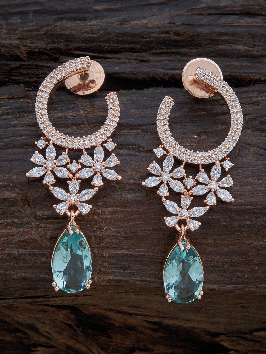 

Kushal's Fashion Jewellery Rose-Gold Plated Sea Green Floral Drop Earrings