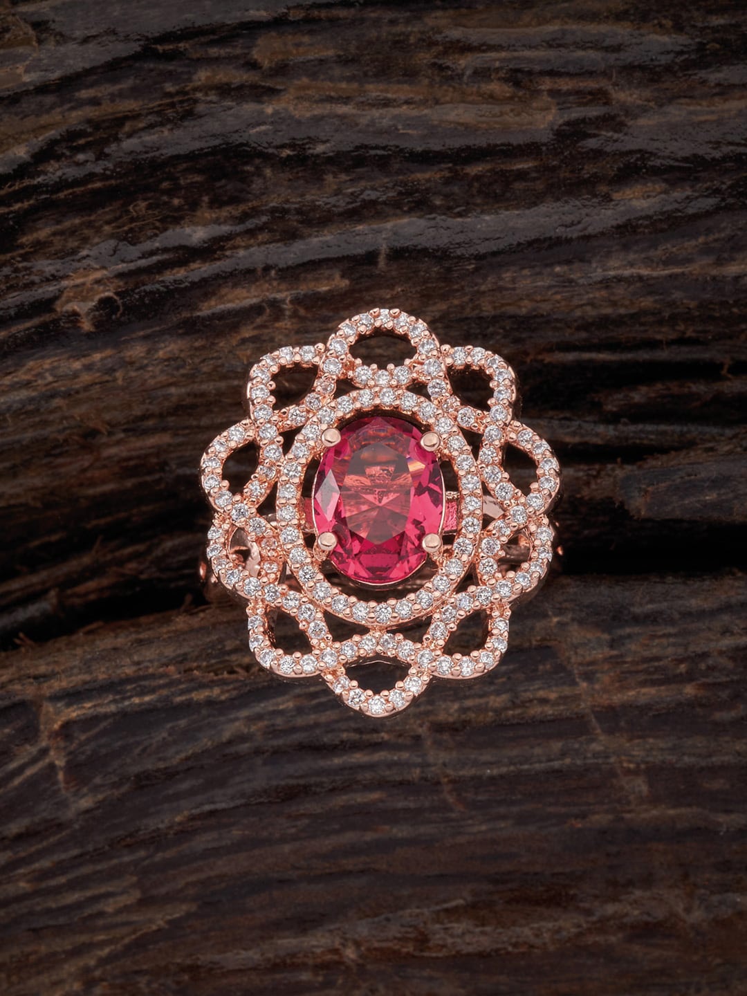 

Kushal's Fashion Jewellery Rose-Gold Plated & Green CZ Studded Finger Ring